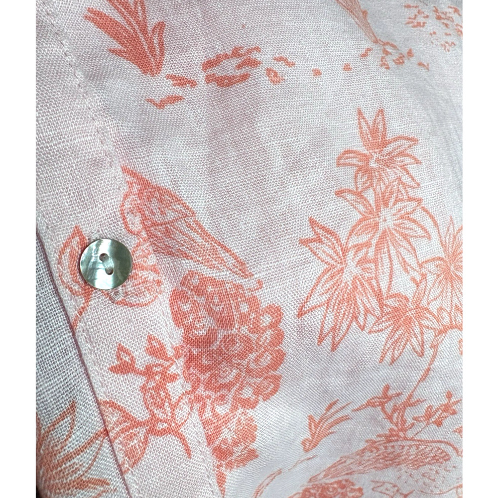 Cynthia Rowley Boxy Linen V-neck Button Up Top Peach Pink Toile Floral Size 1X - Picture 4 of 11